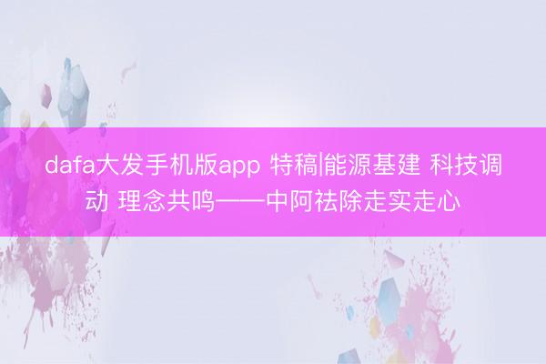 dafa大发手机版app 特稿|能源基建 科技调动 理念共鸣——中阿祛除走实走心