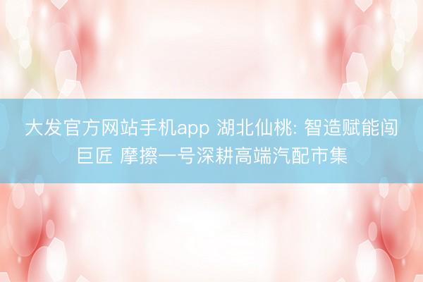 大发官方网站手机app 湖北仙桃: 智造赋能闯巨匠 摩擦一号深耕高端汽配市集