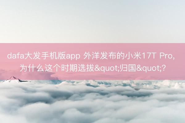 dafa大发手机版app 外洋发布的小米17T Pro， 为什么这个时期选拔"归国"?