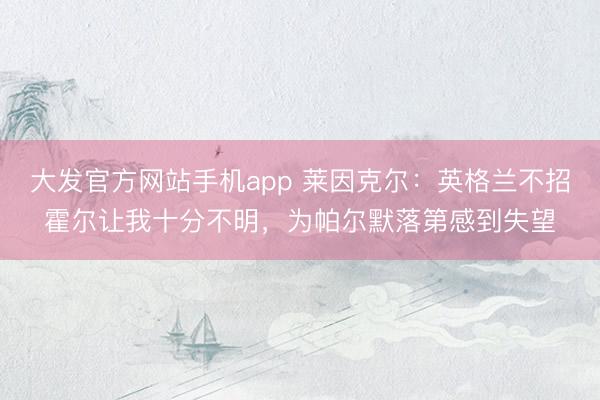 大发官方网站手机app 莱因克尔：英格兰不招霍尔让我十分不明，为帕尔默落第感到失望