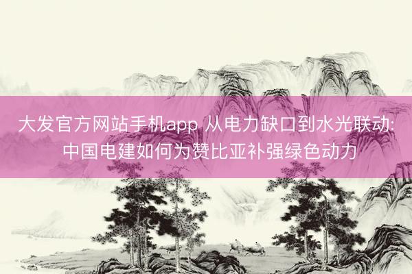 大发官方网站手机app 从电力缺口到水光联动: 中国电建如何为赞比亚补强绿色动力